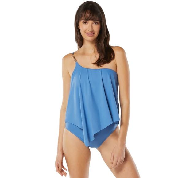 MICHAEL KORS Signature Solids Logo Chain One Shoulder Tankini Top Size XS NWT - Picture 1 of 5